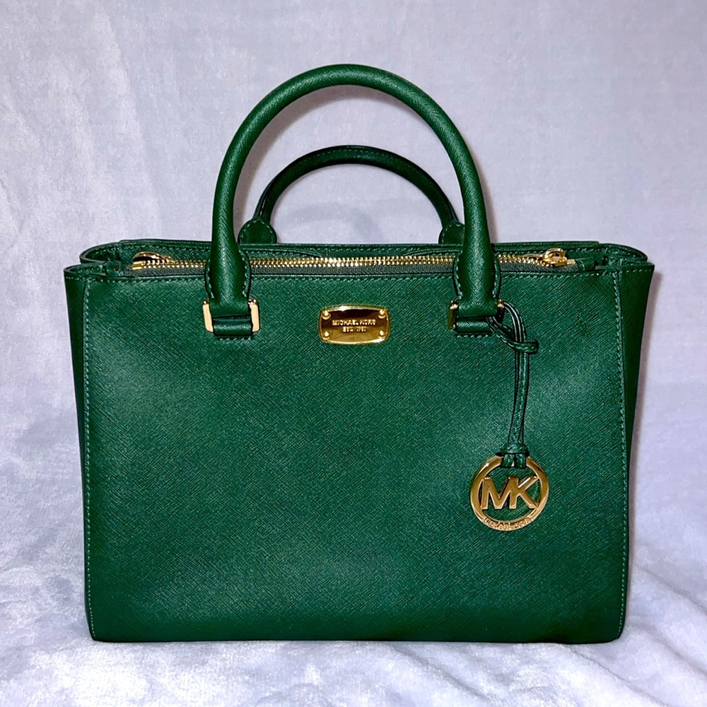 Michael Kors Hunter Green Faux Leather Satchel
